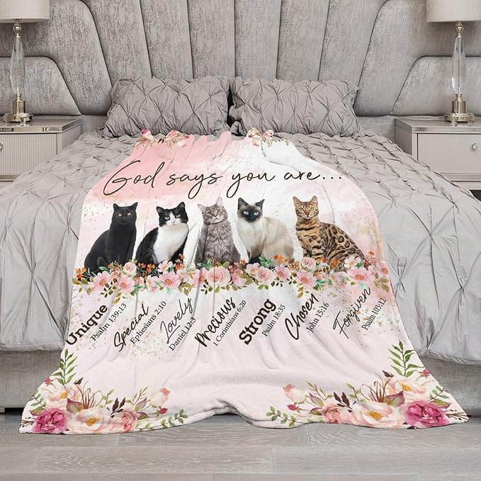 Cat Blanket Cat Gifts for Girls Boys Woman Kids Cat Lover God Says You are Throw Blankets Soft Blanket Warm Fleece Flannel Plush Blankets for Bed Sofa Couch 50"x60"