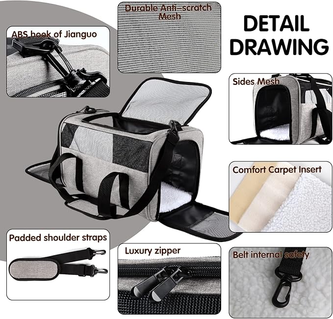 Carriers Soft-Sided Pet Carrier for Medium Large Cats Dogs 15lbs 20lbs,Ventilated Design,Portable Carry Handle,Collapsible Carrier for Kitten Puppy(X-Large,Grey&Black)