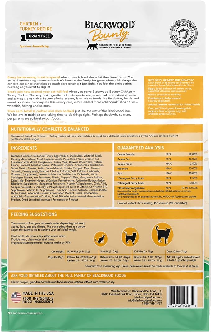 Blackwood Bounty Grain Free Cat Food, Chicken and Turkey Recipe, 10 lb. Bag