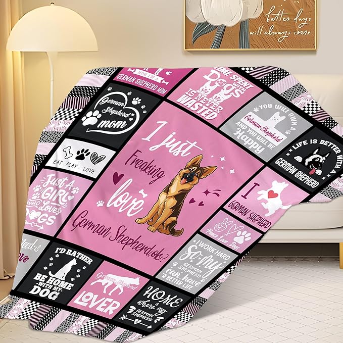 German Shepherd Lover Blanket for Dog Moms - 50" X 60" I Just Freaking Love German Shepherd Soft Throw Blanket - Christmas Dog Themed Gifts for Women Girls