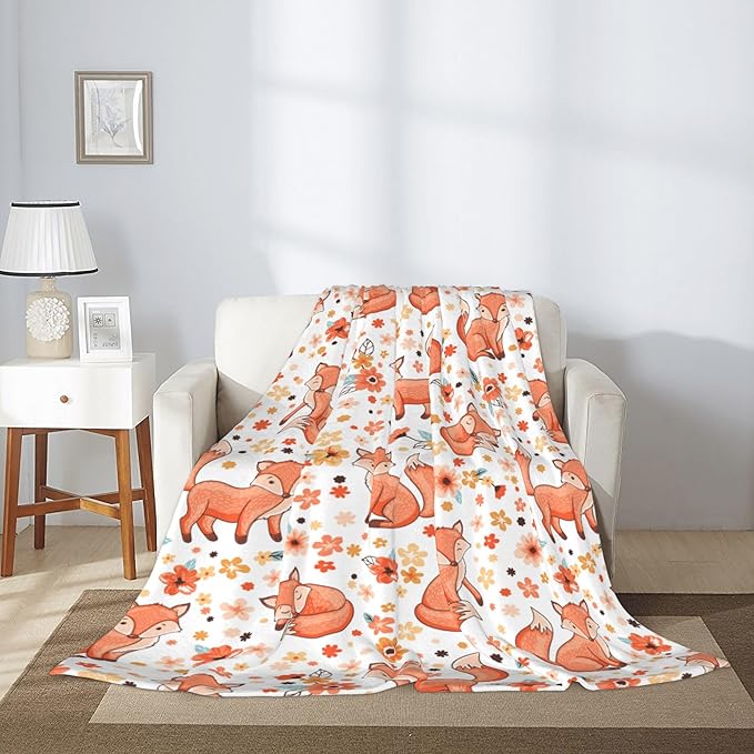 Fox Soft Throw Blanket Flannel Fleece Blankets Warm Cozy Lightweight Fuzzy Blanket for Bed Sofa Couch Home Decor 80"X60"