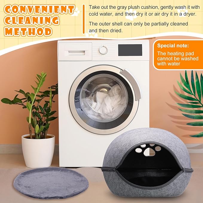 18.1 Inch Heated Cat Bed, Indoor Heated Cat Cave, Heated Cat Pad Cat Bed Warmer Thermal Pet Bed with Removable Waterproof Heater for Kitty Small Dogs Gray