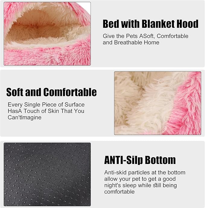 HYQ Dog Bed for Small Dogs, Cozy Cat Cave Bed, Cat Beds for Indoor Cats Washable, Non-Slip Cat Beds, Calming Dog Bed with Hooded Cover, Dog Bed with Cover for Small Medium Pets (Pink, 20×20 Inch)