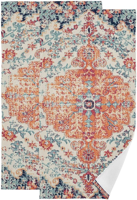 2 Pack Vintage Boho Hand Towels for Bathroom,Soft Absorbent Rustic Orange Southwest Ethnic Bohemian Bath Hand Towels for Kitchen,Decorative Guest Bathroom Towels for Face,Shower,Gym 14"x28"