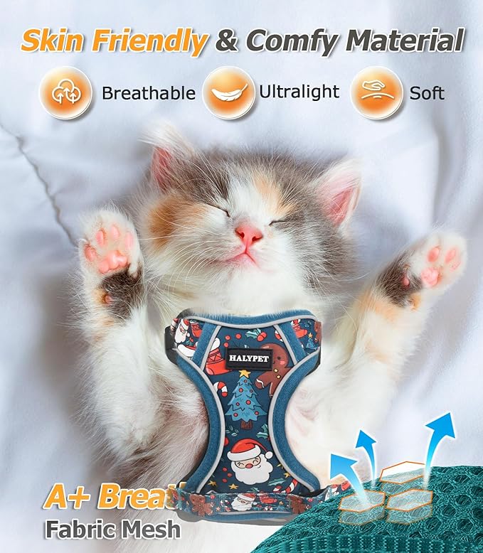 Halypet Cat Harness and Leash Set [MAX Safety 4th-Gen Upgrade] Escape Proof Adjustable Cat Leash Comfortable Soft Vest Easy to Wear Kitten Harness with Reflective Strip for Cats Walking, S Night Blue