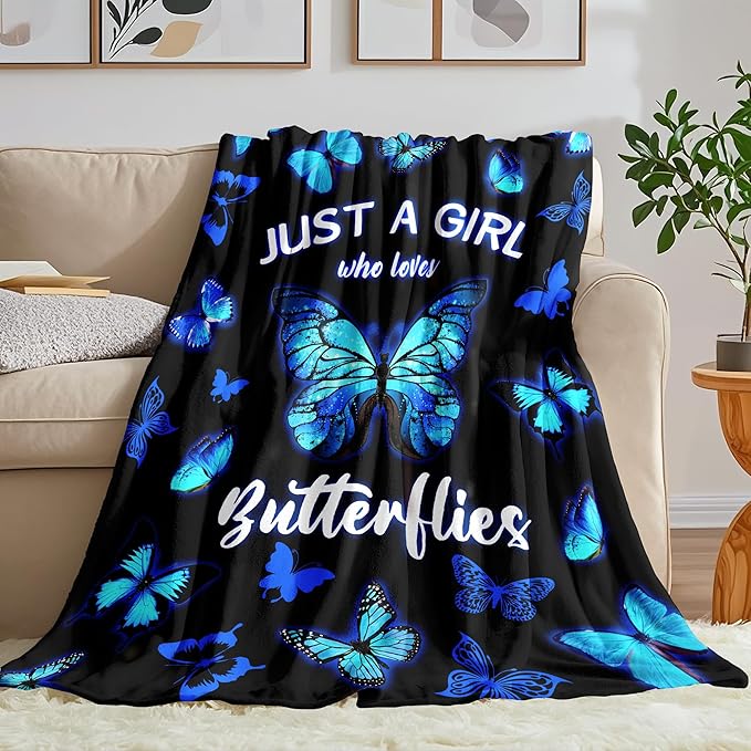 Blue Butterfly Blanket for Women Girls, Butterfly Gifts for Women, Butterflies Throw Blanket, Butterfly Decorations for Bedroom Decor 50" X 40"