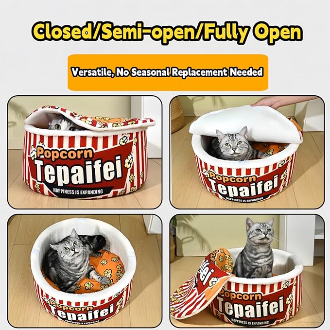 Popcorn Dog and Cat Bed - Warm Cat House for Indoor Cats, Ultra Soft Calming Dog Bed with Removable Washable Cushion for Small, Medium, and Large Dogs and Cats -Cream