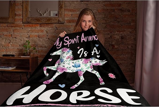 RAMEN BLANKET My Spirit Animal are Horses Blanket Throw Super Soft and Cozy Blankets for Home Decoration, Couch, Bed, Sofa 80 in x 60 in Large for Adult for All Seasons