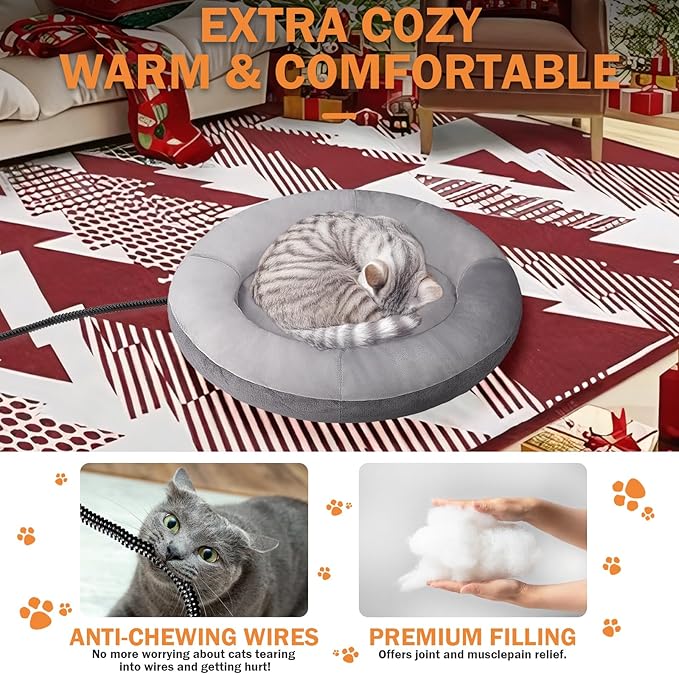Heated Cat Bed for Cats and Small Dogs, Winter Cozy Heated Pet Bed with Warming Constant Temp, Washable Cat Bed for Indoor Cats, Electric Cat Heating Pad for Kittens, Folded Ear Cats, Elder Cats