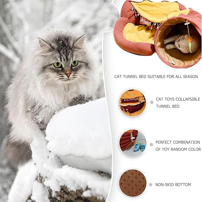 Cat Tunnel Bed, 2-in-1 Cat Tunnel for Indoor Cats Collapsible Cat Tunnel Tubes Toys with Removable Mat for Pet Cats Kittens Puppies Rabbits Bunnies Ferrets (Bar)