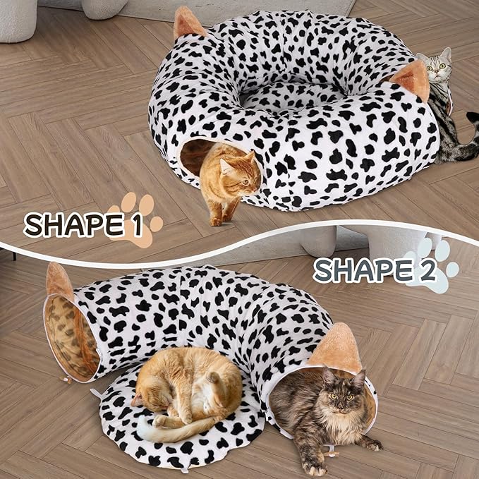 Cat Tunnel Bed for Indoor Cats - Extra Large Round Cat Tube Donut Circle Tunnels with Plush Ball Toy Circular Collapsible Fluffy Cave Cover for Kittens Kitty and Dog