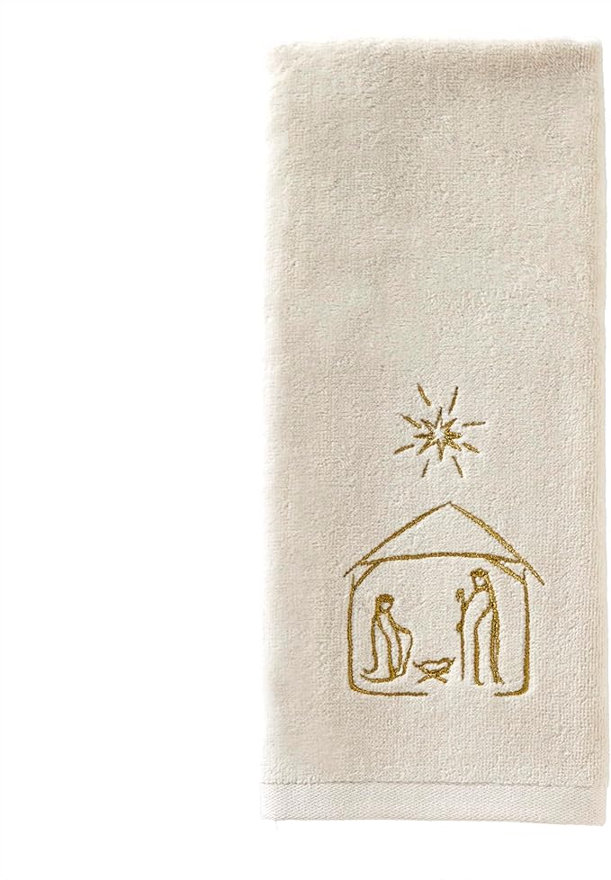 SKL Home Religious/Christmas Nativity Hand Towel 2pc Set for Bath/Kitchen & Gift, Natural