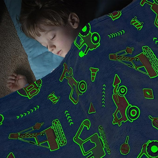 Tractor Blanket for Boys, Glow in The Dark Truck Blanket for Kids, Fleece Construction Toddler Birthday Gifts for Birthday Christmas Valentine's Day 50"×60"