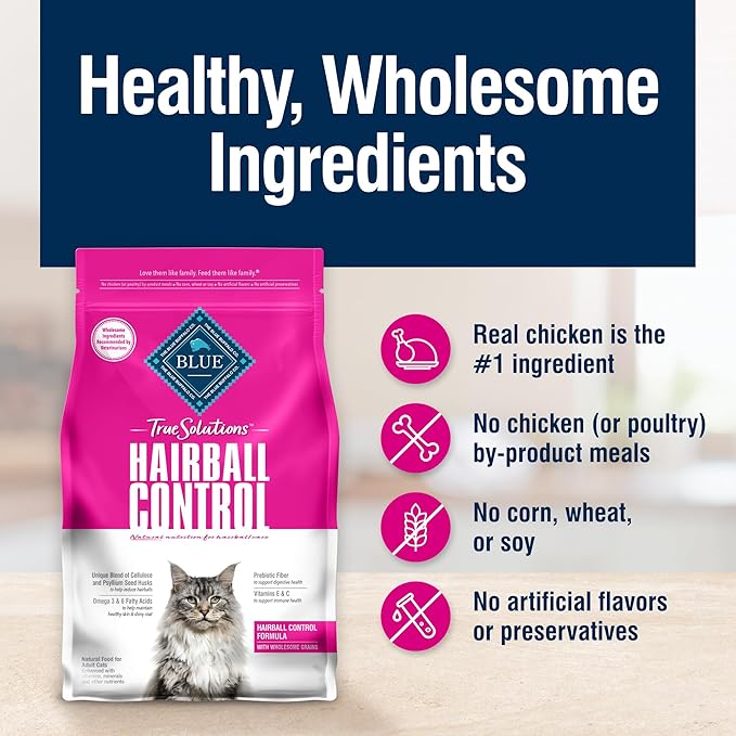 Blue Buffalo True Solutions Hairball Control Adult Dry Cat Food, Made in the USA with Natural Ingredients, Chicken, 3.5-lb. Bag