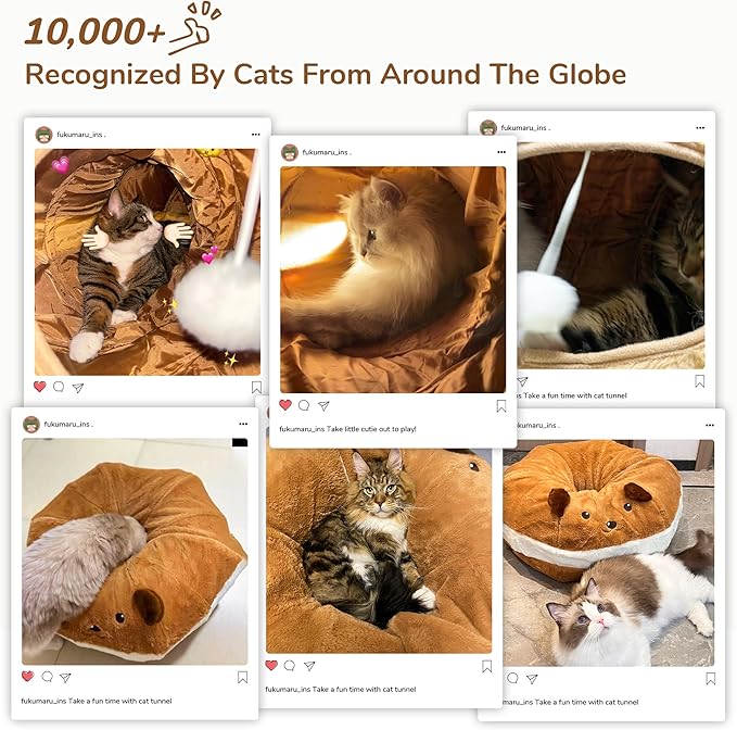 FUKUMARU Cat Tunnel Bed for Indoor Cats, Bagel Donuts Cat Tunnel Toys with Crinkle Paper Ears, Round Pet Play Tunnel Toy for Kitten and Rabbit, Cat Hideway Interactive Toys, Collapsible&Washable