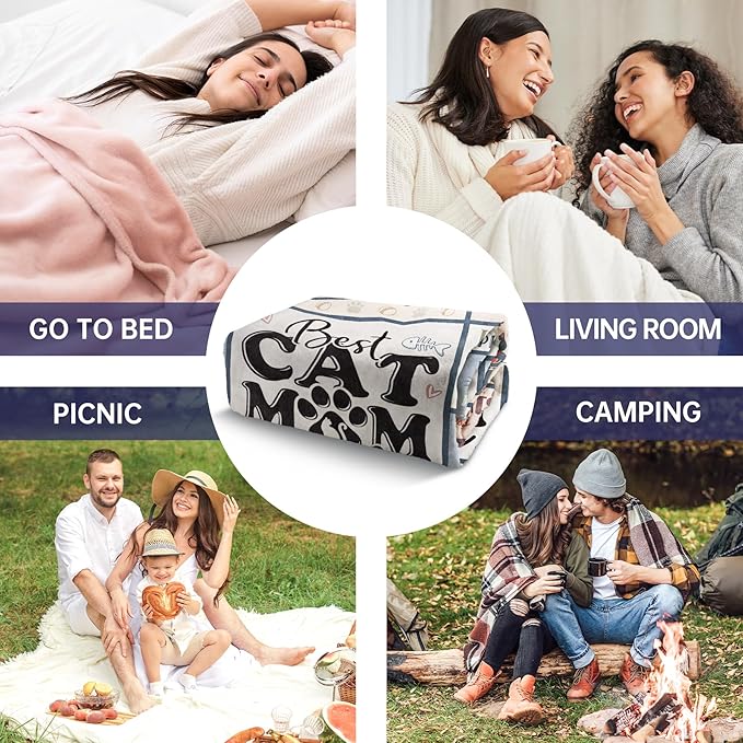 SteadStyle Cat Mom Gifts - Best Ever Blanket for Cat Lovers, Funny Cats Lady Presents for Women, Cozy Cats-Themed Gift for Birthday, Christmas, Mother’s Day 60'' x 50''