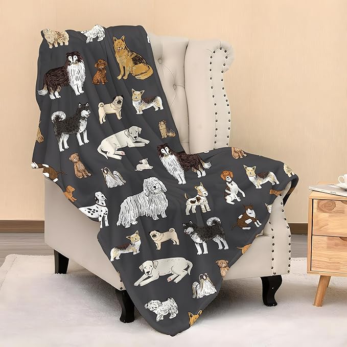 Cute Dogs Puppies Print Blanket Throw 80"x60", Plush Flannel Blankets with Dogs on It, Gifts for Kids Adults Dog Lovers People