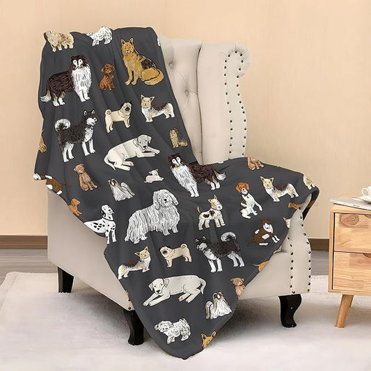 Cute Kids Dogs Puppies Print Blanket Throw 50"x40", Plush Flannel Blankets with Dogs On It, Gifts for Kids Women Dog Lovers People