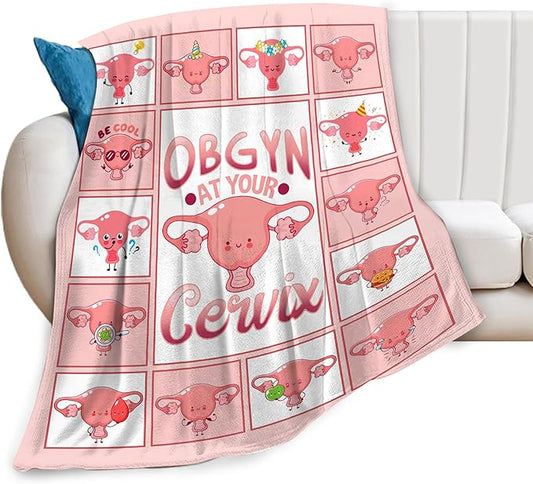 Cervix Uterus Blanket OBGYN at Your Cervix Throw Blanket All Season Ultra Soft Cozy Fleece Hysterectomy Gifts Fuzzy Plush Bedding Blankets Hysterectomy Recovery Gifts for Girls Women 60"x50"