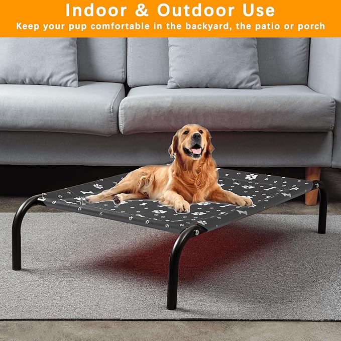 Elevated Dog Bed with Metal Frame, Raised Dog Bed with Waterproof Mesh, Dog Cot with No-Slip Rubber Feet, Portable Pet Bed. M(43.3" L x 26" W x 8" Th) Black