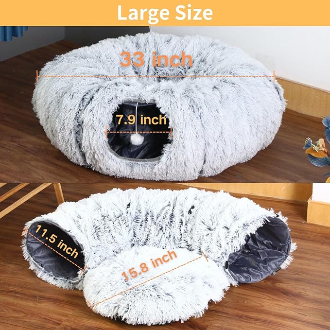 Cat Tunnel Bed Under Christmas Tree, Cat Tunnels for Indoor Cats, Collapsible Cat Donut Tunnel Cave for Medium & Large Cat, Ring Round Circular Cat Tunnel, Multiple Shape Combinations(O-S-X), Gray