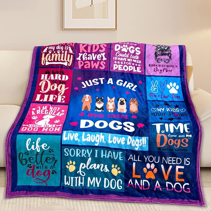 Dog Themed Blanket Gifts for Dog Girls Just a Girl Who Loves Dogs 40" X 50" Soft Throw Blanket Christmas Birthday Present for Dogs Lovers