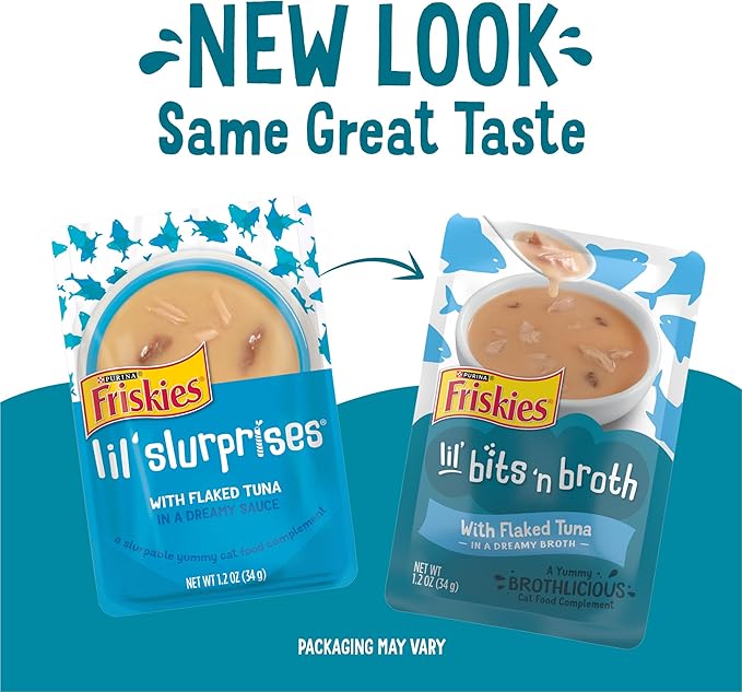 Purina Friskies Lickable Cat Food Toppers Bits ‘n Broth with Flaked Tuna in a Dreamy Broth - (Pack of 16) 1.2 oz. Pouches