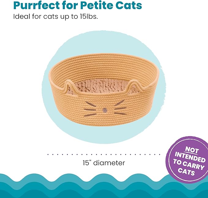 Catstages Bed & Basket Retreat 2-in-1 Cat Bed with Removable Cushion, Plush, Cotton Rope, Tan