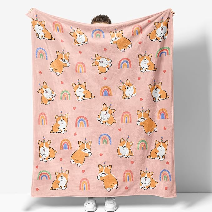 Corgi Blanket Gifts for Corgi Lovers Women Mom Girls Birthday Christmas Valentine Presents Cute Dog Theme Decor Bedroom Living Room Home Sofa Couch Soft Cozy Plush Kids Adults Flannel Throws 60"x50"