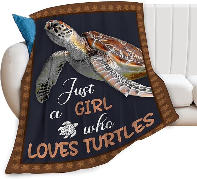 Sea Turtles Blanket for Woman Just A Girl Who Loves Turtle Throw Blanket Turtlesdecor Stuff Merch Cozy Flannel Fleece Fuzzy Warm Soft Plush Lightweight Bedding Turtles Gifts for Girls Couch 50"X40"