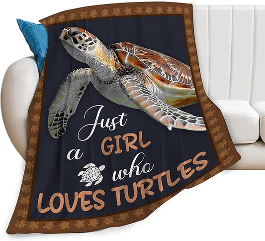 Sea Turtles Blanket for Woman Just A Girl Who Loves Turtle Throw Blanket Turtlesdecor Stuff Merch Cozy Flannel Fleece Fuzzy Warm Soft Plush Lightweight Bedding Turtles Gifts for Girls Couch 50"X40"