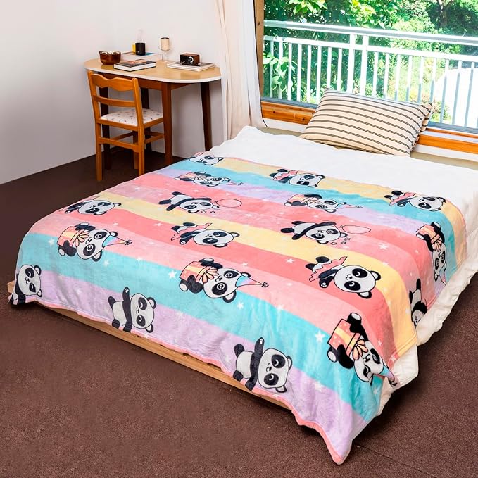 Cute Panda Blanket, Warm and Plush Rainbow Throw, Great Gifts for Kids Boys and Girls, 60x80 Inches