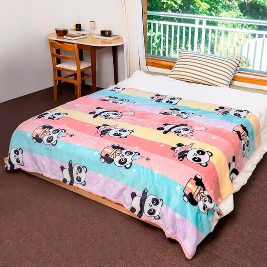 Cute Panda Blanket, Warm and Plush Rainbow Throw, Great Gifts for Kids Boys and Girls, 60x80 Inches