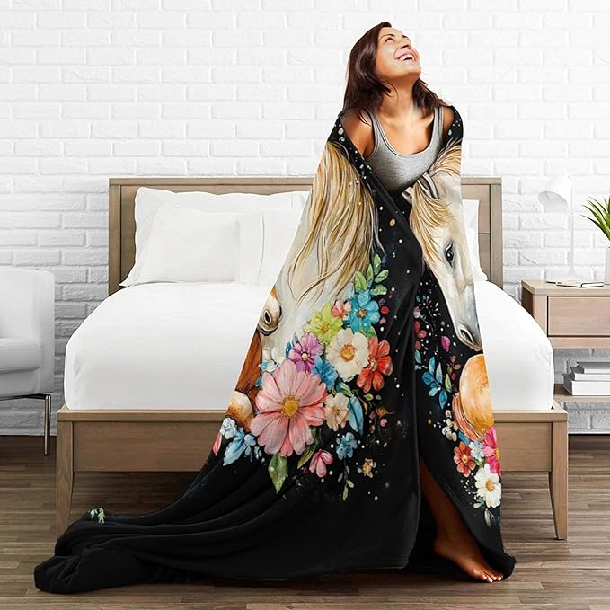 Soft Cozy Horse Plush Throw Blanket - Super Warm Fleece Fuzzy Bedding Blanket for Kids, Girls, Boys & Women - 50"X60"