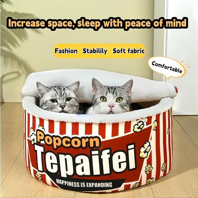 Popcorn Dog and Cat Bed - Warm Cat House for Indoor Cats, Ultra Soft Calming Dog Bed with Removable Washable Cushion for Small, Medium, and Large Dogs and Cats -Cream