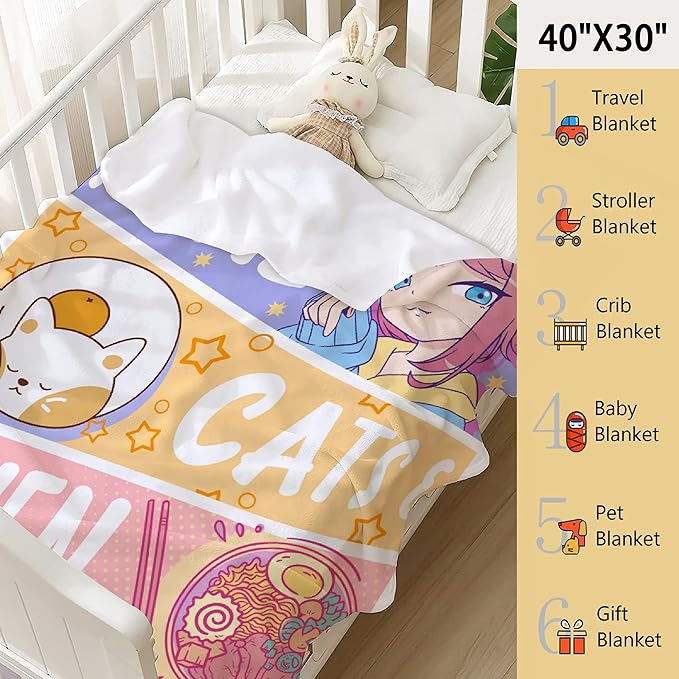 Kawaii Anime Decor Flannel Blanket for Girls - Anime Lover Gift, Luxurious Warm & Cozy, 50x60 Inch, Perfect for Teen/Travel