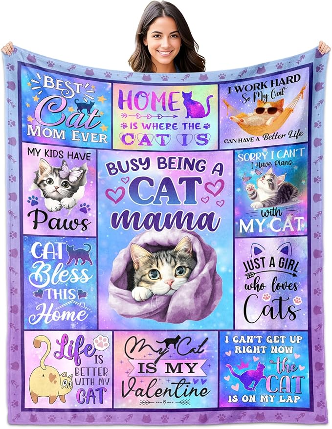 Cat Gifts: Mom, Lady & Lover Blanket - 50"X60", Funny Themed Gift for Women Cat Enthusiasts