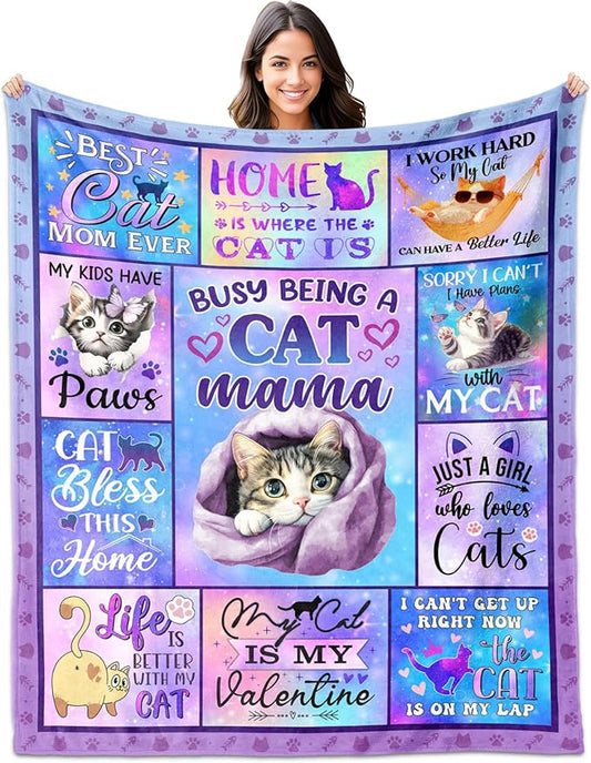 Cat Gifts: Mom, Lady & Lover Blanket - 50"X60", Funny Themed Gift for Women Cat Enthusiasts