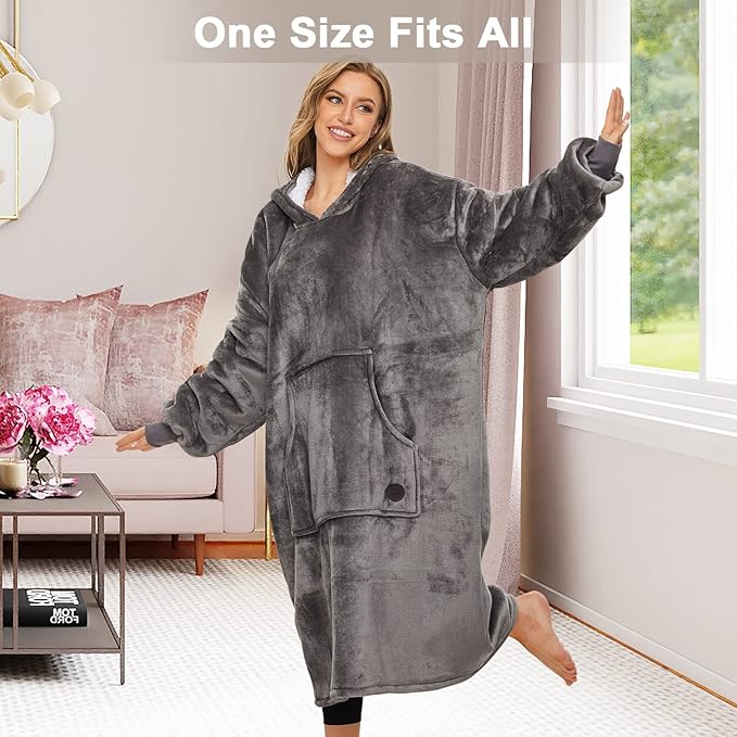 THREE POODLE Wearable Blanket Hoodie, Oversized Sherpa Sweatshirt Blanket for Adults Women Men, Warm Cozy Hooded Blanket, Gifts for Mom Girlfriend