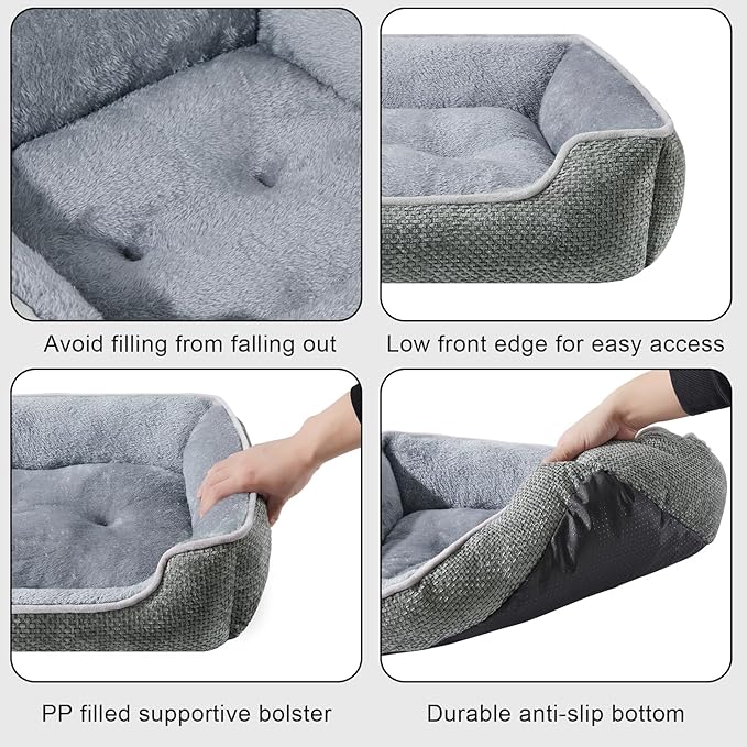 Dog Bed for Puppy & Cats Rectangle Washable Soft Orthopedic Pet Sofa Bed for Dog Cat Beds for Indoor Cats with Anti-Slip Bottom Dark Grey S