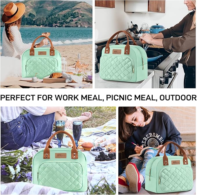 Buringer HOMESPON Lunch Bag for Woman Man Adults with Front Pocket Insulated Lunch Tote Lunch Box Container for Work Picnic or Travel（Green）