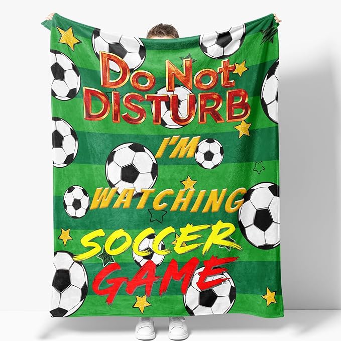 Soccer Blanket Gifts for Boys Dad Men Women Papa Birthday Christmas Valentines Present Soccer Ball Theme Decor Home Bedroom Living Room Sofa Couch Kids Adults Teen Soft Cozy Plush Fleece Throw 60"x50"