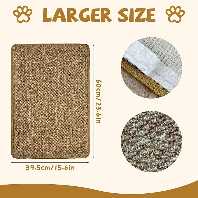 Large Natural Sisal Cat Nail File Scratcher, Sisal Cat Scratch Pad Wrapped Around Cat Scratcher Post or Cat Tower, Sisal Cat Scratching Post Repair Mat for Furniture & Scratch Board (23.6*15.6 Inch)