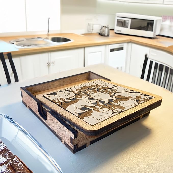 02 Boston Terrier Dog Coaster - Boston Terrier Dog Puzzle Wooden Coaster Set - Interlocking Jigsaw Drink Mats with Laser-Cut Design for Boston Terrier Lovers