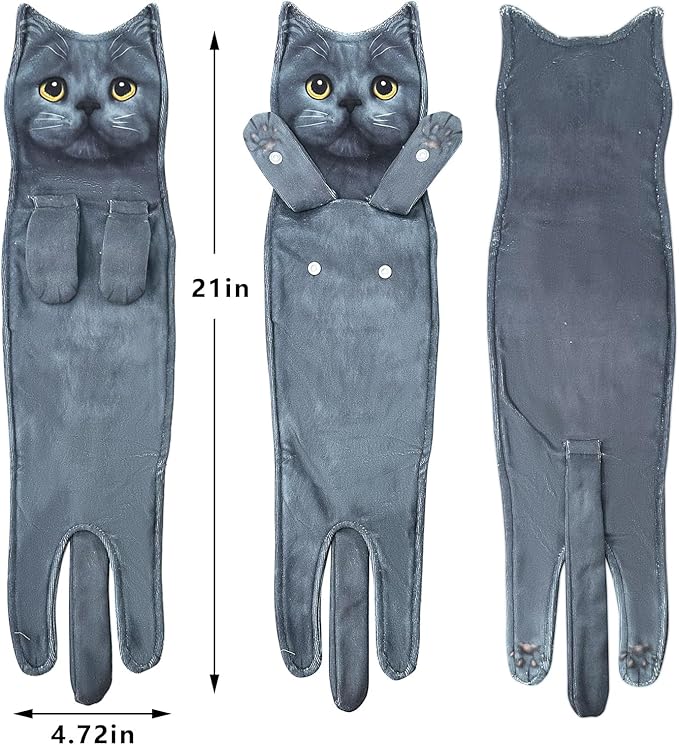 PAT JUUMG Funny Hand Towels for Bathroom Kitchen Decor, Cute Decorative Hanging Face Towels, Super Absorbent Soft, Housewarming Gift, Cat Lovers Gifts for Women (Blue Cat)