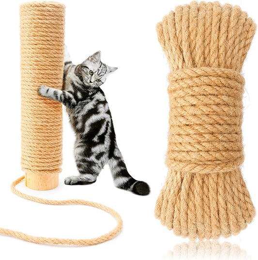 Cat Scratcher Replacement Rope - KDAOQN 1/4 inch Natural Hemp Rope, Rope for Cat Scratching Post, Cat Tower Repair Rope Cat Tree Rope Replacement, Odorless Jute Twine Rope (33FT)