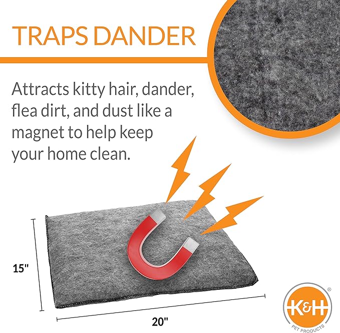 K&H Pet Products Amazin Kitty Pad Heated, Indoor Heated Cat Bed Traps Cat Hair and Dander, Washable Cat Mat, Gray 15 X 20 Inches, Heated 1-Pack