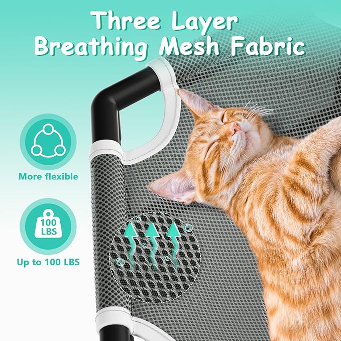 Tresbro Elevated Cat Hammock Bed, Hexagon Raised Cat Swing Bed for Indoor and Outdoor Use with Breathable Fabric & Anti-Slip Block, 23.6'' x 10.6'' x 12'' Pet Chair for Large to Small Kitty Cot