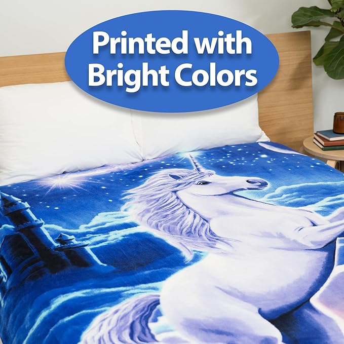 Dawhud Direct Unicorn Fleece Blanket for Girls and Kids - 75 x 90 Inch Super Soft Girls Blanket for Bed Couch or Travel - Plush Throw with Magical Unicorn Design for Cozy Everyday Use - King Size