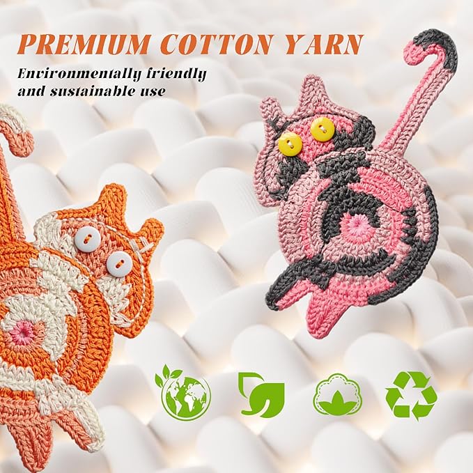 8Pcs Drink Coasters Cute Cat Design Coaster Funny Crochet Mug Coaster, Absorbent Hand Woven Drink Mat for Decoration, Lovers Gifts for Women Drink Cup Non-Slip Heat-Resistant (8Pcs)